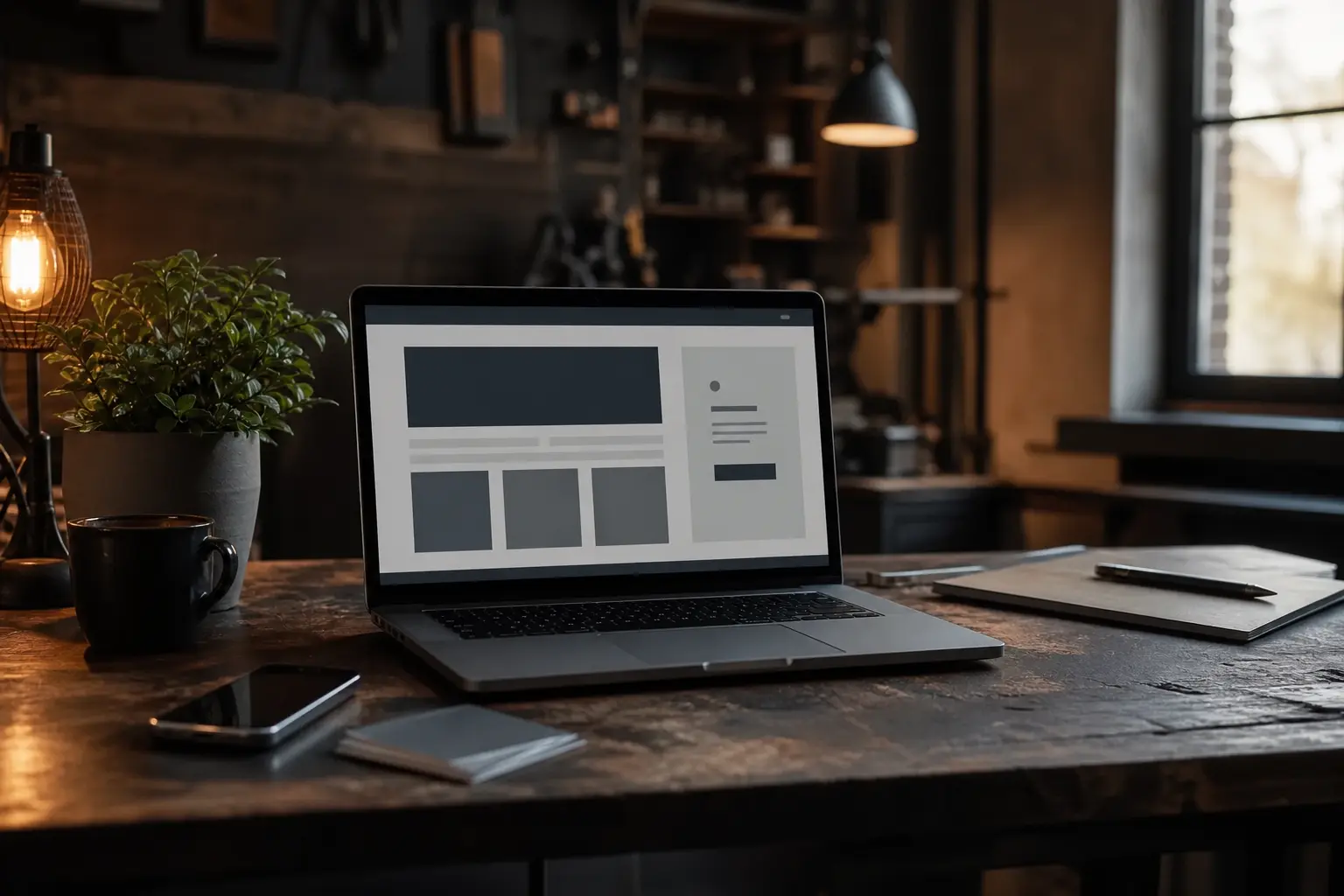 New business owner reviewing a website and call dashboard on a laptop